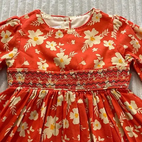 Bonnie Jean Girls Floral Dress Long Sleeve Size 4T Orange Embroidered Beach Tie - Picture 4 of 6